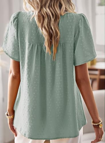 Image of Falechay Womens Summer Tops Crewneck Short Sleeve Shirts Casual Chiffon Blouses Flowy Lace Hem Boho Clothing Trendy 2026