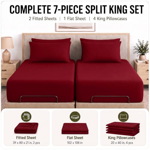 Image of CozyLux 7-Piece Split King Sheets, Fits 18-21 Inch Mattresses, Oeko-TEX