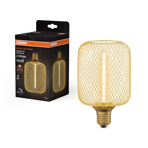 Osram Decor Quadratische Led Lampe Mit 3.5W Und Strohfilament, Gemütliches Warmweiß 818, 150Lm/1800K, Klares Goldfarbenes Bleifreies Glas, Mit E27 Sch