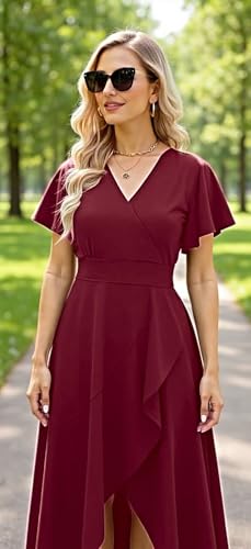 Image of BABYONLINE D.R.E.S.S. Formal Dresses for Women Cocktail Dress Split V Neck Wrap Ruffle Wedding Guest Dress 3089-XIN