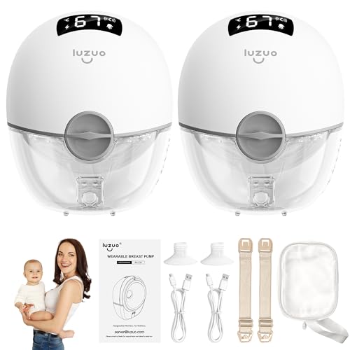 Iuzuo Electric Breast Pump Hands Free, Wearable Breastfeeding Pump with Double-Sealed Flange, 4 Modes & 9 Levels, Portable and Convenient Pumping Bra Hands Free - 19/21/24/28mm, 2 Pack (White)