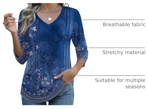 Image of Zeagoo Womens Blouse Casual 3 /4 Length Sleeve V Neck Basic T-Shirts Spring Summer Cute Tunic Tops Business Work Tees