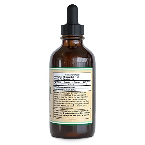 Colloidal Silver Liquid 20 Ppm - 4 Fl Oz (Plata Coloidal With Dropper) 99.9% Pure, Manufactured In The Usa, Gluten Free, Non-Gmo By Double Wood Supplements #TOP1