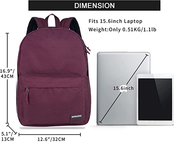 Image of SUPACOOL Casual Laptop Backpack for Men and Women, Backpack for College, USB Charging Port, Lightweight Pack Back(Burgundy Red)