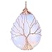 Jovivi Vintage Man-Made Opalite Crystal Necklace Handmade Wire Wrapped Copper Tree of Life Teardrop Gemstones Chakra Pendant Necklace for Women Mothers Day Gifts