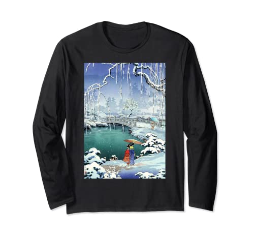 スノー 冬 冬景色日本の風景 ブリッジ ヴィンテージ 日本美術 長袖Tシャツ