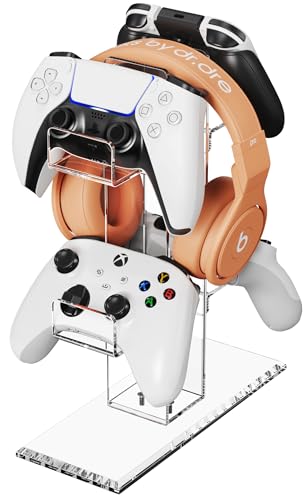 Crpich-Acrylic-Controller-Stand-3-Tier-Headphone-and-Game-Controller-Holder-with-5-Slots-Clear-Desk-Organizer-for-Xbox-PS5-PS4-Switch-and-More Crpich Acrylic Controller Stand, 3-Tier Headphone and Game Controller Holder with 5 Slots, Clear Desk Organizer for Xbox, PS5, PS4, Switch and More - Image 1