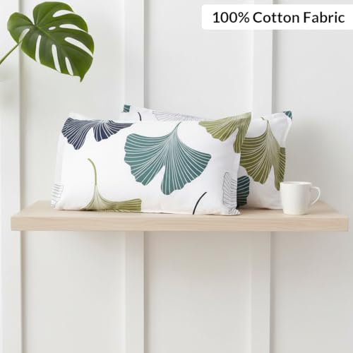 Image of HOMEMONDE Leaf Printed Pillow Covers - 210 TC Soft Luxurious Bedding Pillow Case (Blue & Green, 20 x 26 Inch (Pack of 2))