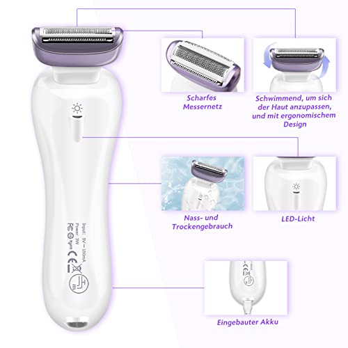 Damenrasierer Elektrisch Nass und Trocken, Bikini-Trimmer Intimbereich, Rasierer Damen Elektrisch für Frauenhaar, Beine… - Image 7
