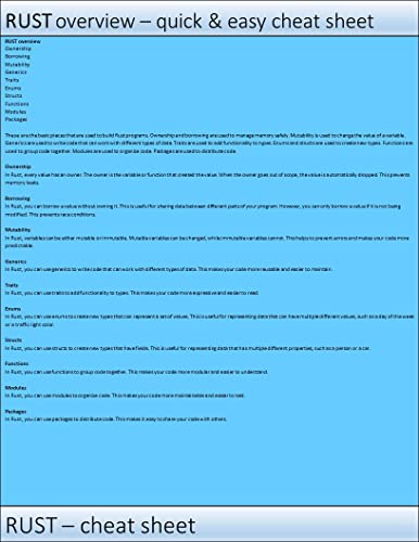 Amazon.com: RUST Cheat Sheet: One of the Quick & Easy Cheat Sheets ...