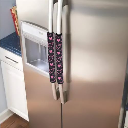 Image of Refrigerator Door Handle Covers Set of 6 Kitchen Electrical Appliances Handle Protector Anti-Slip Fridge Microwave Oven Home Accessories, Heart-Shaped Print Pink Black