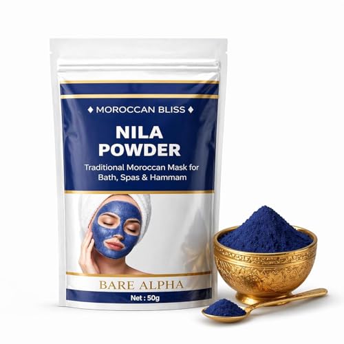 Image of Moroccan Nila Powder For Face - 100g (50g x 2) | 100% Natural Blue Powder for Skin Brightening, Tan Removal & Detox | For Face Mask & Body Care | Traditional Moroccan Hammam Beauty Treatment