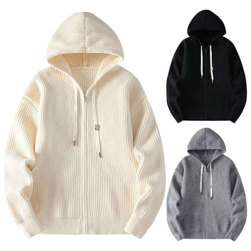 Cambkatl Men's Zip Up Hooded Cardigan Sweaters, Loose Drawstring Casual Long Sleeve Knitted Outerwear Tops with Pockets2