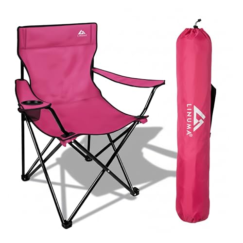 LINUMA® Faltstuhl PINK Campingstuhl Anglerstuhl mit Getränkehalter &...
