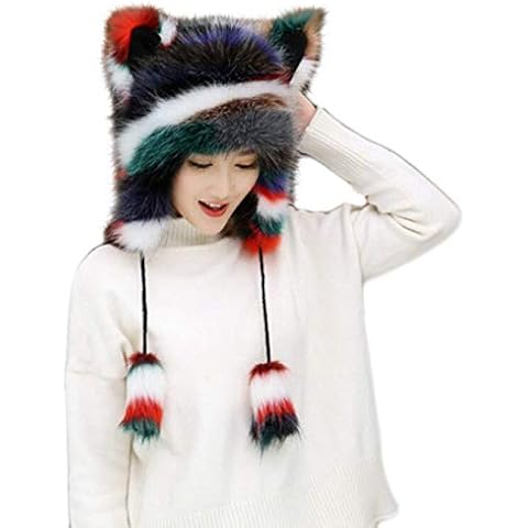 Cute Faux Fur Earmuff Winter Hats for Women Girls Thermal Fluffy Furry Ear Warmer Motorcycle Skiing Cap Costume Gift (Multicolour) Cover