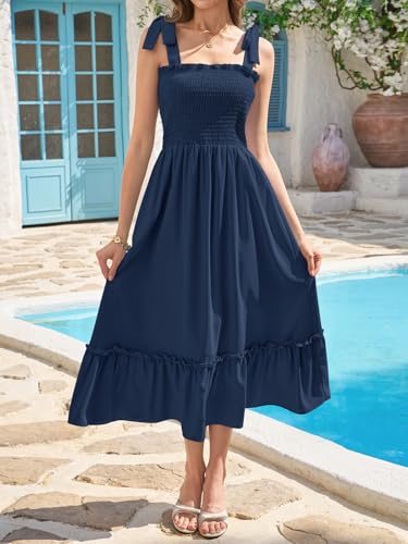 Image of Imily Bela Womens Summer Floral Maxi Dress Boho Tie Strap Sleeveless Smocked A Line Beach Sundress Long Dresses