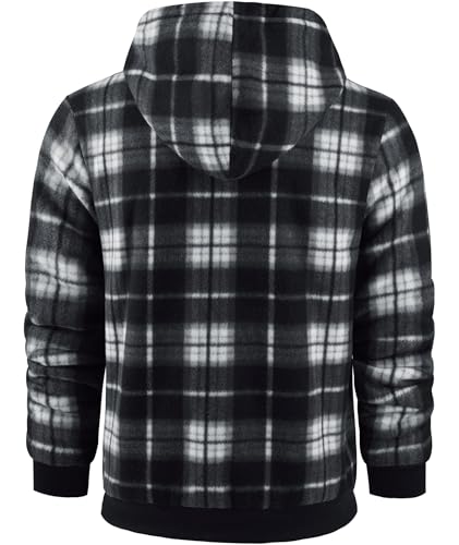 Image of Mens Plaid Hoodies Winter Zip Up Fleece Jacket Sherpa Fleece Lined Warm Flannel Jacket Coat