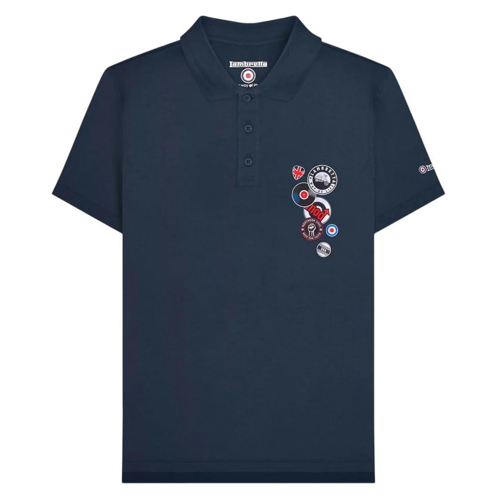 Lambretta Mens Badges Short Sleeve Polo Shirt - Navy - L