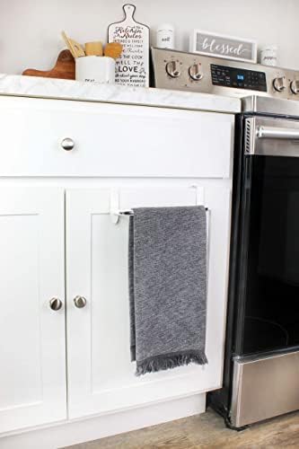 Distressed White Enamel Over Cabinet Towel Holder Set