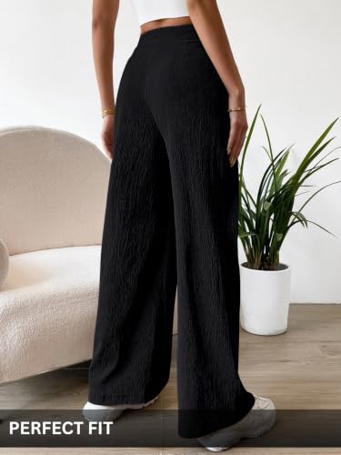 Image of Leriya Fashion Women's High Waist Wide Leg Pants |Casual Drawstring Loose Fit Lounge Trousers with Pockets| Comfortable Fashion Pants for Women