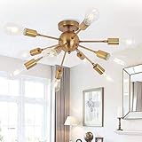 Sputnik Kronleuchter 10 flammige Modern Deckenleuchte Pendelleuchte Hängelampe E27 Lampenfassung Metall Bleuchtung Höhenverstellbar für Esszimmer Wohnzimmer Schlafzimmer Küche Restaurant (Golden)