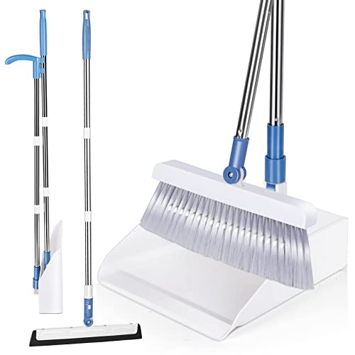 Myiosus Ensemble Balai et Pelle Long Manche, Balai Raclette Sol, Rotative 180°, Balais Pelle Balayette pour Intérieur, Extérieur, Maison, Cuisine Nettoyage du Sol