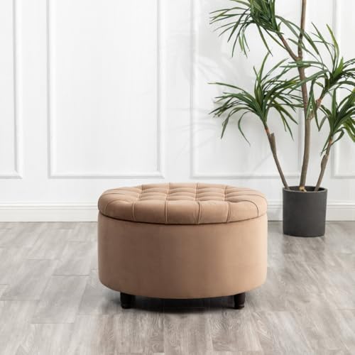Image of Noelle 28 inch Ottoman with Storage Round Pouf (Brown)