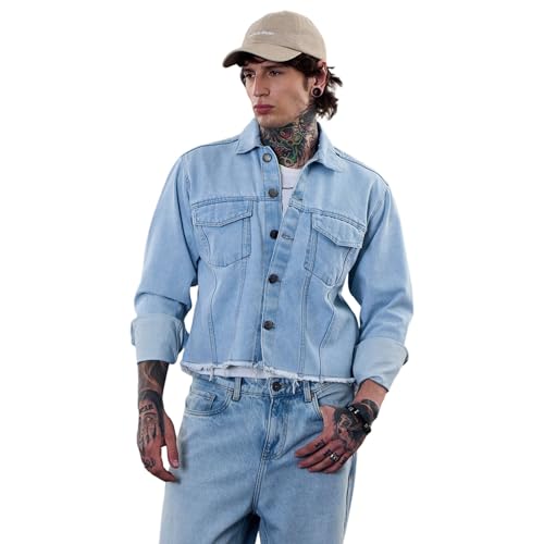 Image of SNITCH Revolution Light Blue Cropped Printed Denim Jacket