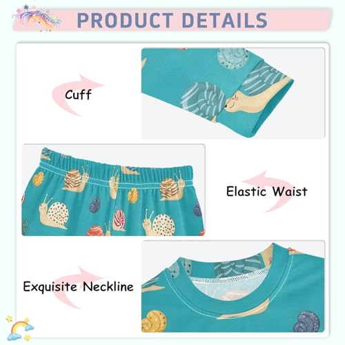 Pajama Sets Long Sleeve Colorful Snails on Blue Soft Comfy Sleepwear 2 Piece PJS 3-8T4