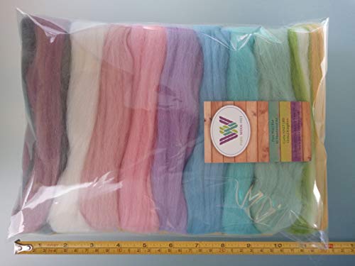 100% Merino Wool Roving – Needle & Wet Felting, Spinning, Weaving & DIY Wool Craft Set 90 g (Baby Pastel 90 g)