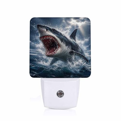 Image of LED Night Light,Ferocious White Shark LED Night Light Plug into Wall with Dusk to Dawn Light Sensor White Energy Efficient Nightlight for Bedroom Bathroom Hallway Living Room Kitchen