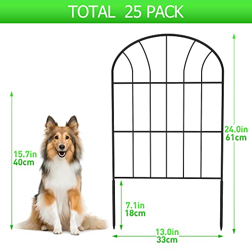 Decorative Garden Fence, 33cm Wide x 60cm High (25 Panels, Total Length 8.25m), Outdoor Rustproof Metal Fence Panels Flower Bed Border, Ground Stake Animal Barrier for Rabbit Dog (60CM X 825CM)