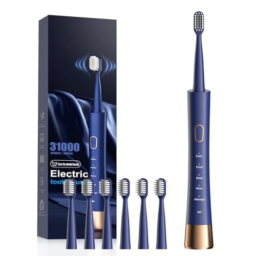 JTF Orthodontic Electric Toothbrush for Braces Teenages, Adults & Kids, 2 Hours Charge for 45 Days, 6 Unique U-Shaped Brush Heads, 5 Modes & Timer, IPX7 Waterproof Rechargeable Sonic Toothbrush, Blue