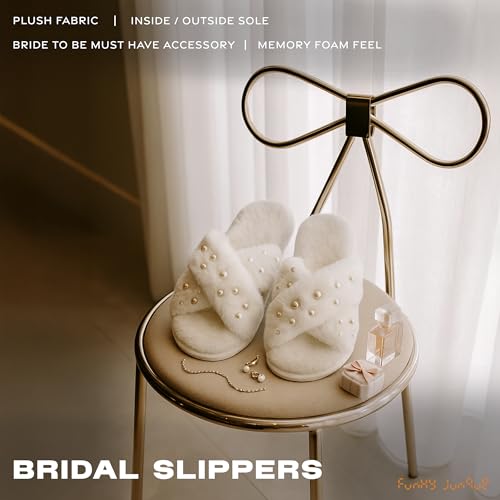Funky Junque Bridal Slippers – White I Do Rhinestone Slides Bride Getting Ready Outfit, Engagement & Bachelorette Gifts3