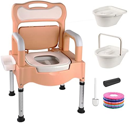 siktorrwd Bedside Commode Toilet Chair Seat with Handles for Elderly, Adjustable Mobile Portable Toilets, Commodes for in Home Care for Seniors Disabilities Elderly Maternity(Khaki)