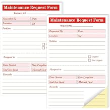 Maintenance Request Book Forms - 5.5 x 8.5 Inch 2 Part Carbonless Maintenance Repair Request Slips - Work Order Forms for Industrial Equipment 100 Pcs