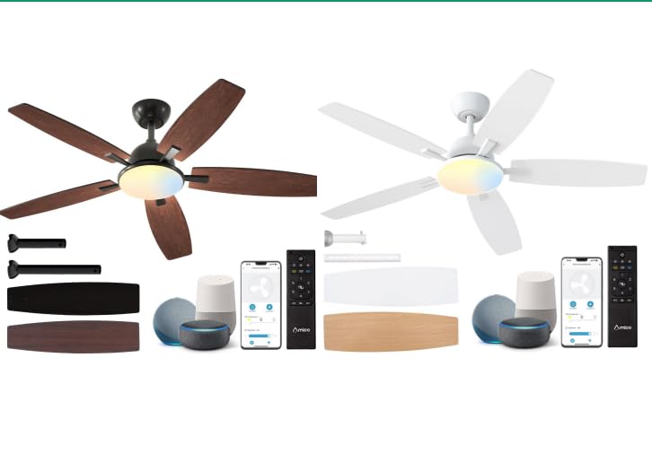 Amico 2 Pack 52'' Black and White Smart Ceiling Fans Bundle