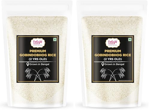 Image of Delight Foods Premium Bengali Gobindobhog Rice 1kg | 2 Years Old Aged | Unpolished Aromatic Short Grain Chawal | Grown in Bengal | Ideal for Payesh /Kheer, Biryani & Pulao (Pack of 2)