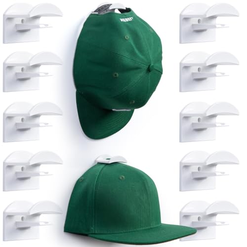 Cap Halterung Wand 10er Set Weiß Hut Basecap Coat Hanger Aufbewahrung Wandhalter 2 Montageoptionen Selbstklebend Ohne Bohren oder mit Schrauben Starker Halt & Modernes Design Hooks Wand Holder