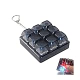 [ポクミル] 2025新登場 メカニカルキーボード キーホルダー LEDライト効果 9キー 携帯便利 青軸 ストレスを軽減する コンパクトで軽量 丈夫 キースイッチ 遊べるキーホルダー キープラー (ブラック（発光タイプ）)