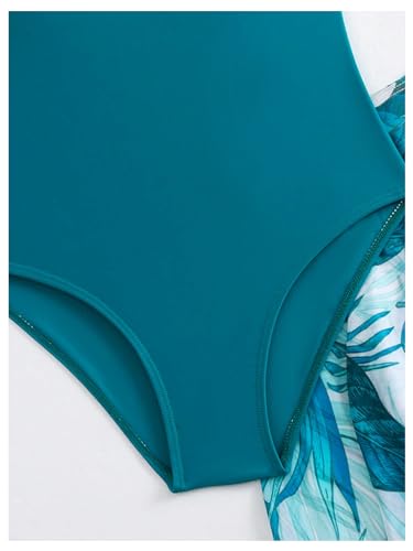 MakeMeChic Girl's One Piece Tummy Control Swimsuit with Tropical Print Mesh Beach Skirt Swimwear4