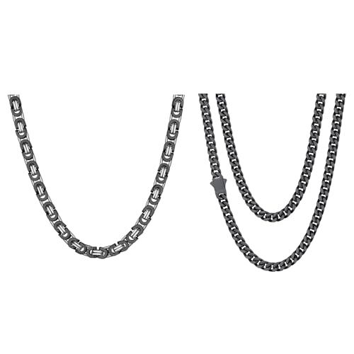 ChainsHouse 5mm 20inch Cuban Link Chain and 6mm 20inch Byzantine Chain for Men Women