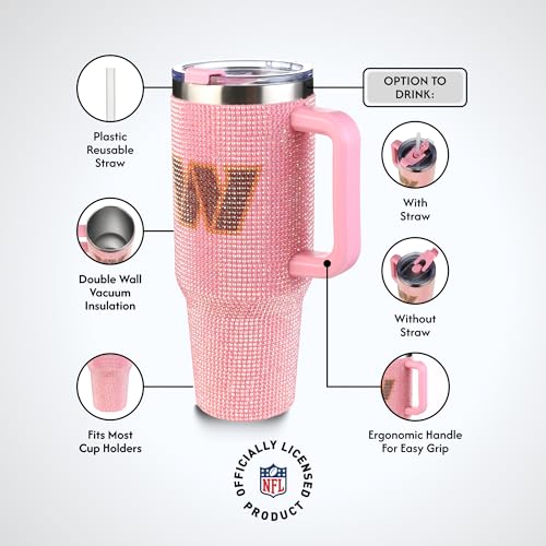Image of The Memory Company Officially Licensed 40oz Pink Bling Game Day Tumbler, Washington Commanders