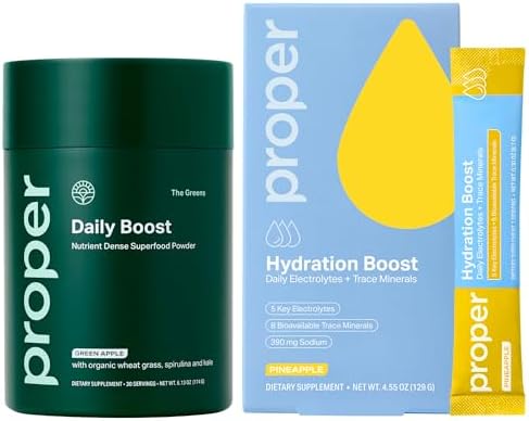 Proper, The Greens Daily Boost Organic Greens Powder + Hydration Sticks – Electrolyte Powder Drink Mix Packets with Trace Minerals image 2