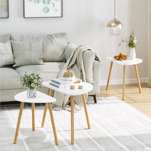 FOREHILL Beistelltisch 3er Set Satztisch, Kleiner Tisch für Wohnzimmer, Couchtische Holz, Sofatisch, Wohnzimmertisch für Garten Schlafzimmer Balkon weiß FOREHILL Beistelltisch 3er Set Satztisch, Kleiner Tisch für Wohnzimmer, Couchtische Holz, Sofatisch, Wohnzimmertisch für Garten Schlafzimmer Balkon weiß