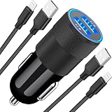【Apple MFi Certified】iPhone Fast Car Charger, Braveridge 4.8A Car Power Cigarette Lighter USB Car Charger Fast Charging Adapter+2Pack Lightning to USB Braided Cable for iPhone 14 13 12 11 XS XR X iPad