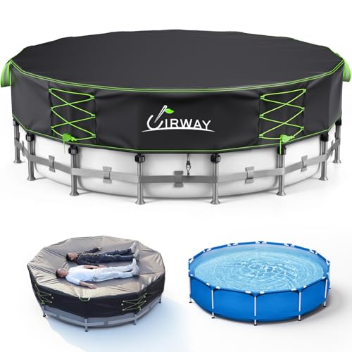 Uirway 14ft Round Pool Cover 600D Upgraded for Above Ground Pools, Heavy-Duty Solar Pool Cover with Windproof Reflective Lace-Up Drawstring, Swimming Pool Covers UV Protection, Anti-Slip Straps