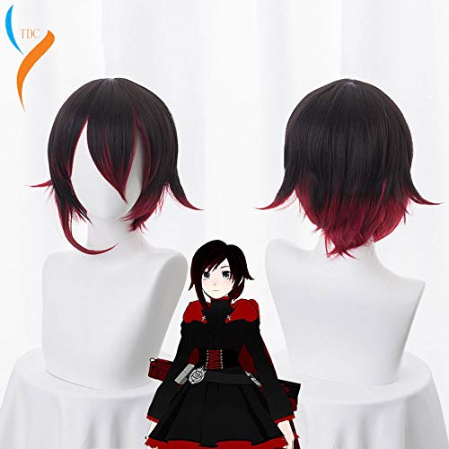 Junww 2020 Fashion Anime RWBY Red Trailer Ruby Rose Short Wig Cosplay Costume Women Men Synthetic Hair Halloween Party Wigs