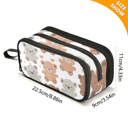 Image of ALAZA Cute Teddy Bears Pencil Case for Boys Girls Kids Pencil Pouch 3 Compartment Pen Bag Large Capacity Storage Pencil Holder School Students with Zipper