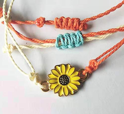 Image of Frodete 2Set Sunflower Braided Bracelet Adjustable Waterproof Wax Rope Bracelet Handmade Boho Beaded Jewelry